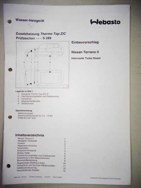 Einbauanleitung Webasto Heizung Thermo Top Z/C Nissan Terrano II Stand 1997