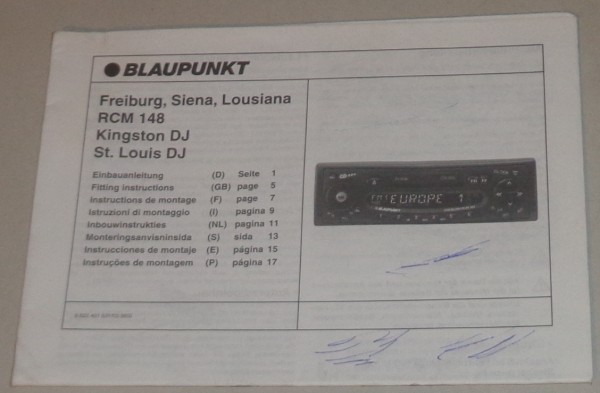 Einbauanleitung Blaupunkt Autoradio Freiburg, Siena, Lousiana RCM 148 - 03/1998