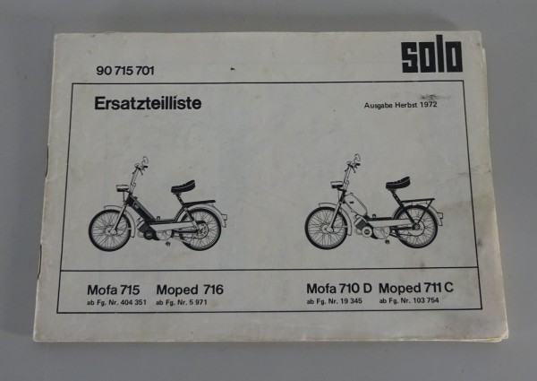 Teilekatalog / Ersatzteilliste Solo Mofa 710 + 715 / Moped 711 + 716 Stand 1972