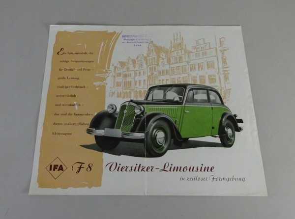 Prospektblatt / Broschüre IFA F8 Viersitzer-Limousine Stand 1954