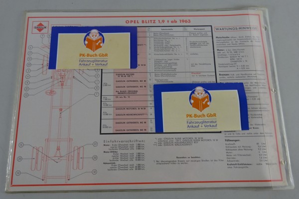 Gasolin Schmierplan für Opel Blitz 1,9t ab Baujahr 1963