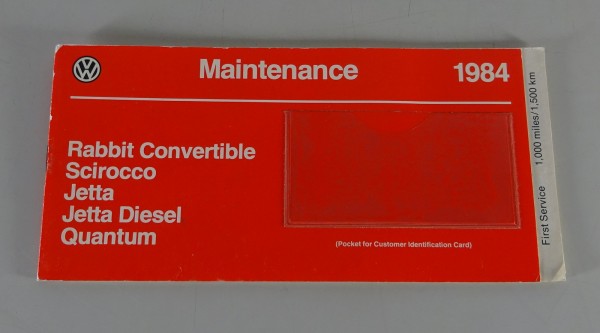 Service Record blanko VW Rabbit Convertible, Scirocco, Jetta, Quantum from 1983