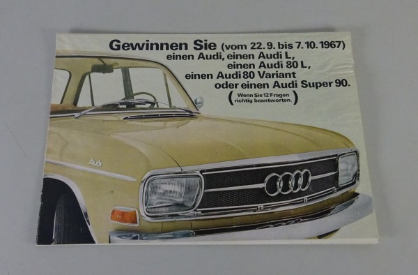 Prospekt / Broschüre Audi F103 L / 80 / Super 90 Gewinnspiel Stand 1967