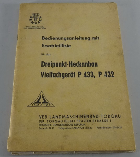 Betriebsanleitung + Teilekatalog Lamator Dreipunkt Vielfachgerät P433 & P432