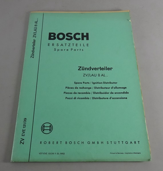 Teilekatalog Bosch Zündverteiler ZV/LAU 8 AL.. Stand 06/1963