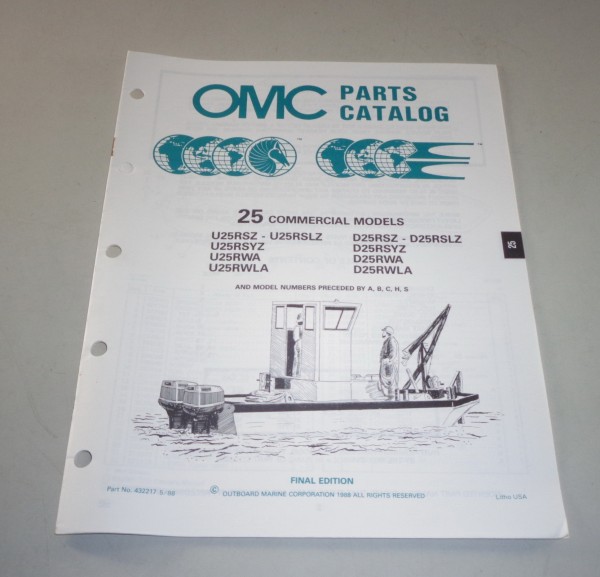 Teilekatalog OMC Bootsmotor Außenborder 25 Commercial Models ab U25RSZ..von 1988