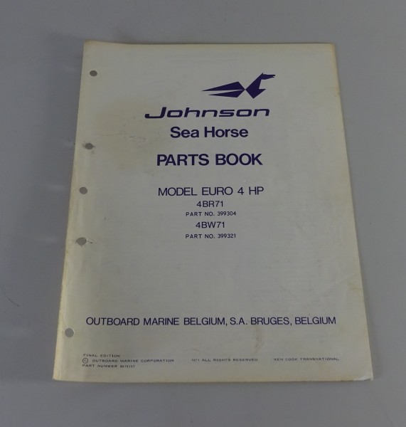 Teilekatalog OMC Johnson Outboards / Außenborder 4 PS Models Stand 1971