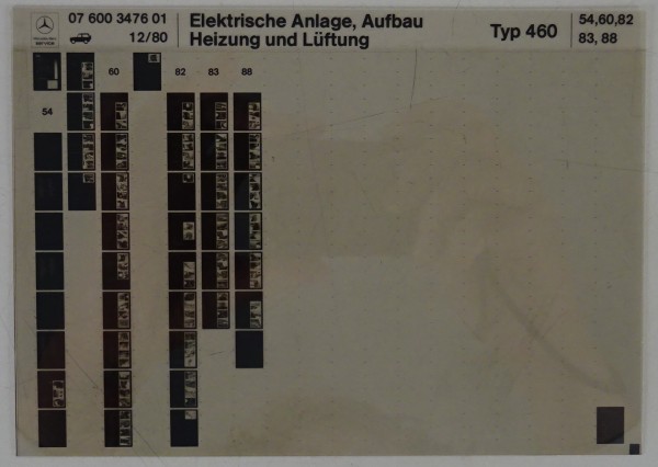 Microfich Werkstatthandbuch Mercedes-Benz G-Modell W460 Elektrische Anlage 1980