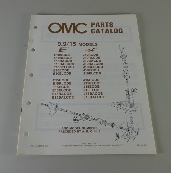 Teilekatalog Johnson Evinrude Außenborder / Outboards 9.9 / 15 Models von 5/1986