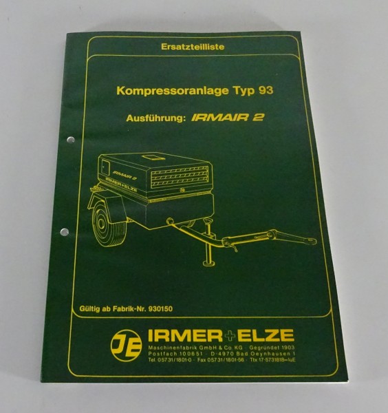Teilekatalog / Ersatzteilliste Irmer + Elze Kompressor Typ 93 Irmair 2