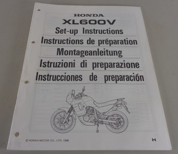 Montageanleitung / Set Up Manual Honda XL 600 V Stand 1986