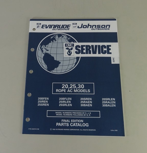 Teilekatalog OMC Johnson / Evinrude 20 / 25 / 30 PS Models von 05/1992