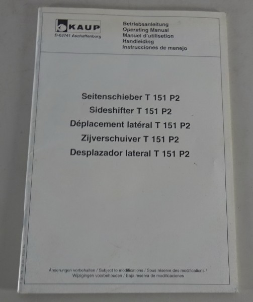 Betriebsanleitung / Owner´s Manual Kaup Seitenschieber T1551 P2