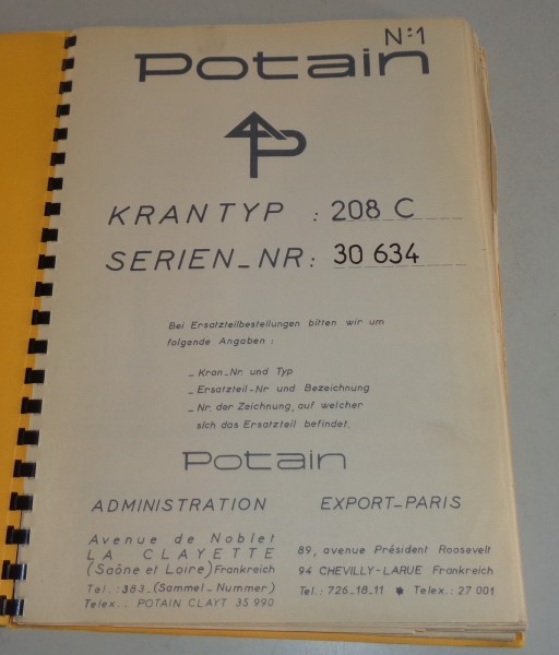 Betriebsanleitung / Handbuch Potain 208 C Kran von 01/1970