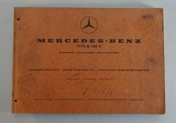 Teilekatalog Mercedes Benz Motor M130 Vergaser Stand 08/1969