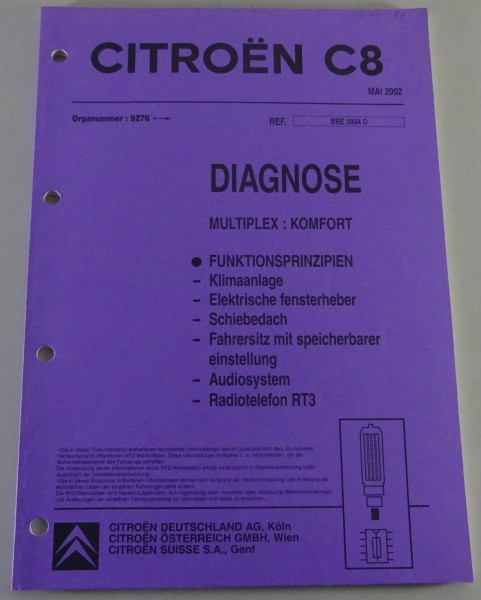 Werkstatthandbuch Citroen C8 Diagnose Multiplex: Komfort Stand 05/2002
