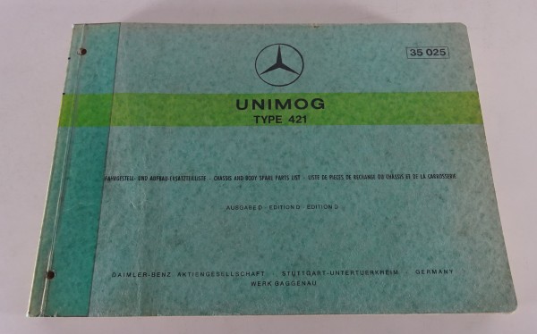 Teilekatalog / Spare parts list Mercedes Unimog Typ 421 Ausgabe D Stand 03/1973