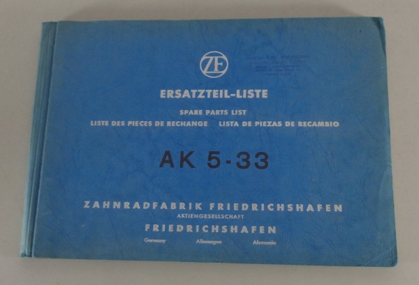 Teilekatalog / Parts list ZF Allklauen Fünfgang Getriebe AK 5-33 von 11/1959