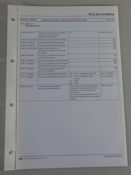 Schaltplan Mercedes-Benz W204 Türsteuergerät TSG hinten Rechts | Typ 204 12/2010