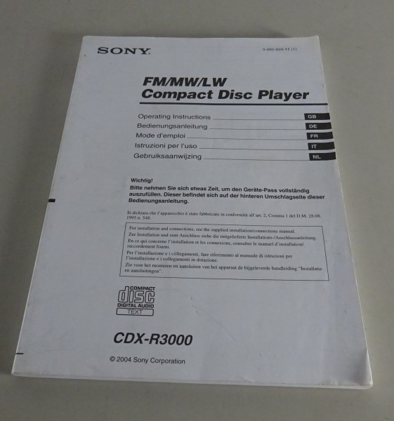Betriebsanleitung Autoradio Sony CDX-R3000 Stand 2004