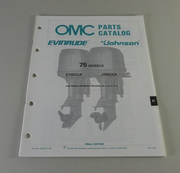 Teilekatalog Johnson Evinrude Außenborder / Outboards 75 Models Stand 5/1988