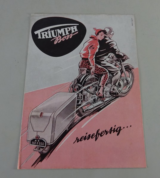 Prospekt / Broschüre Triumph TWN Boss 350 16PS mit Campo Anhänger Stand 08/1954