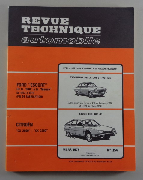 Reparaturanleitung Revue Technique Ford Escort 940 / Citroén CX 2000 - 2200 1976