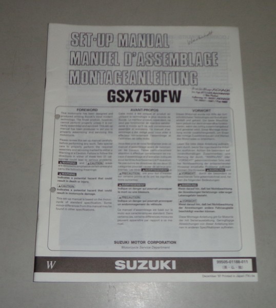 Montageanleitung / Set Up Manual Suzuki GSX 750 F Stand 12/1997