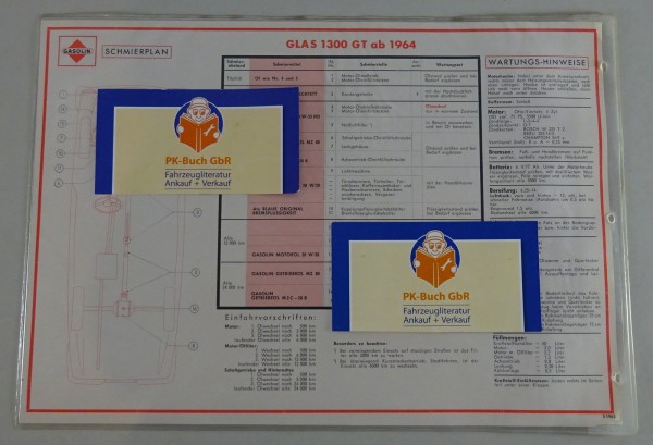 Gasolin Schmierplan für Glas 1300 GT ab Baujahr 1964 Stand 03/1965