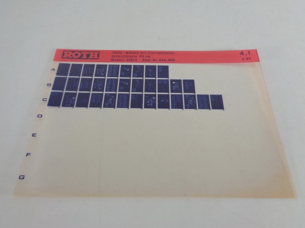 Microfich Teilekatalog Roth Toro Mäher Modelle 400/4 von 02/1986