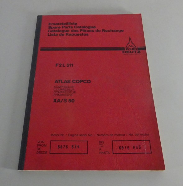 Teilekatalog KHD Deutz Motor F2L 511 für Atlas Kompressor XA/S 50 Stand 02/1984