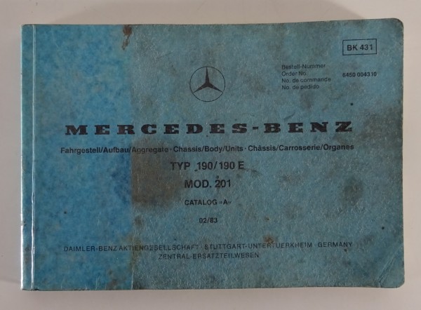 Bildkatalog Teilekatalog Mercedes Benz W201 190 + 190 E Stand 12/1983