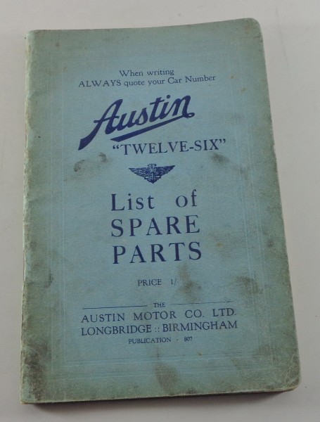 Teilekatalog / Spare Parts list Austin Twelve-Six Stand 02/1931