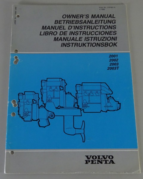 Betriebsanleitung Volvo Penta Motor 2001 /2002 / 2003 2003T Stand 04/1992