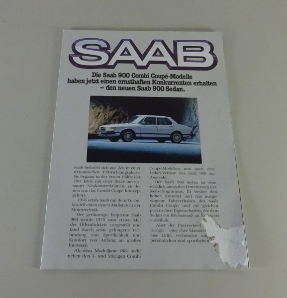 Poster / Prospekt Saab 900 Turbo Steilschnauzer Stand 1980