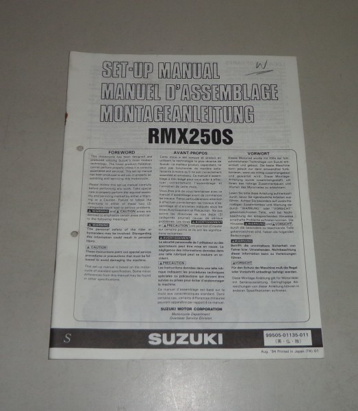 Montageanleitung / Set Up Manual Suzuki RMX 250 Stand 08/1994