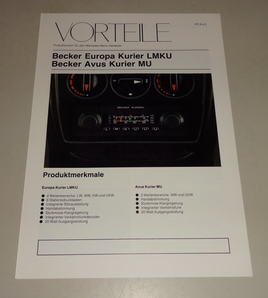 Produktinformationen "Vorteile" Mercedes Becker Europa / Avus Kurier von 08/1984