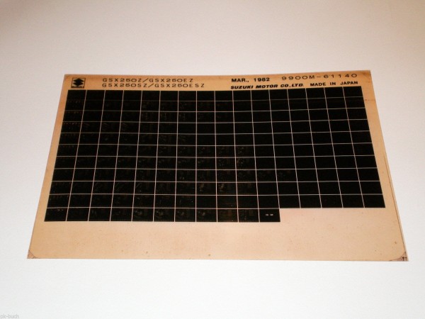 Microfich Ersatzteilkatalog Suzuki GSX 250 / GSX 250 Stand 03/1982