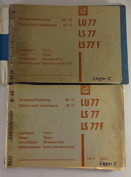 Teilekatalog Büssing LKW LU 77, etc. Kipper, etc. - Teil 1 + 2 Stand 08/1962
