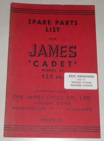 Teilekatalog / Spare Parts List James Cadet J5 122 cc. - 10/1953