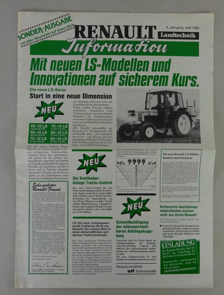 Prospekt Modellübersicht Renault Traktoren der Serien RS / LS / TX / S von 1986