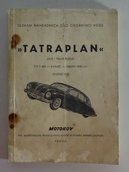 Ersatzteilkatalog / Spare PartsTatra T600 Tatraplan auf Tschechisch von 1952
