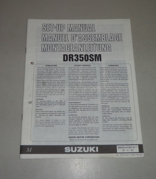 Montageanleitung / Set Up Manual Suzuki DR 350 S Stand 11/1990