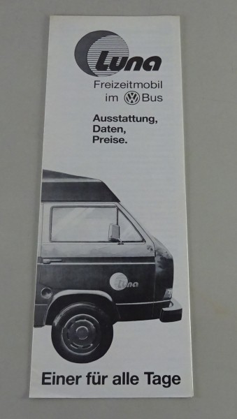 Preisliste VW T3 Luna "Freizeitmobil im VW-Bus" Austattung, Date, Preise von ´87