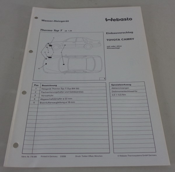Einbauanweisung Webasto Standheizung Thermo Top T Toyota Camry Stand 08/1993