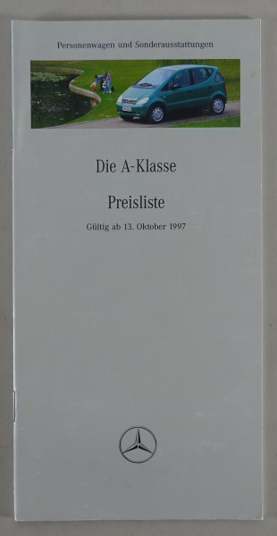 Preisliste Mercedes Benz A-Klasse W169 gültig ab 13/10/1997