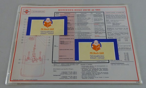 Gasolin Schmierplan für Mercedes-Benz 250 SE W108 ab Baujahr 1965