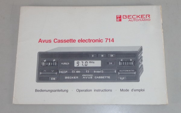 Betriebsanleitung Becker Radio / Autoradio Avus Cassette electronic 714 9/1984