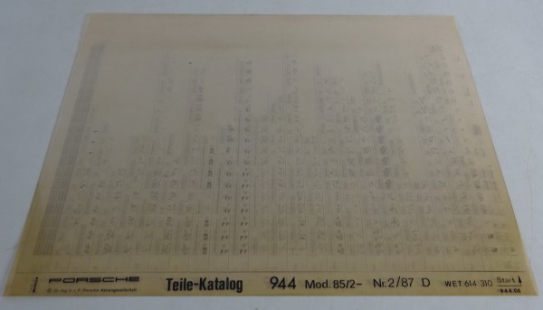 Microfich Parts Catalogue / Teilekatalog Porsche 944 Modelljahr 1985