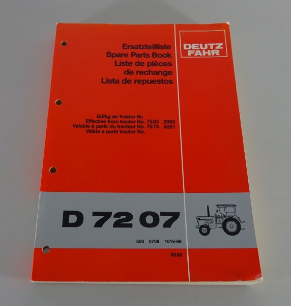 Teilekatalog / Ersatzteilliste Deutz Traktor D 72 07 Stand 09/1980